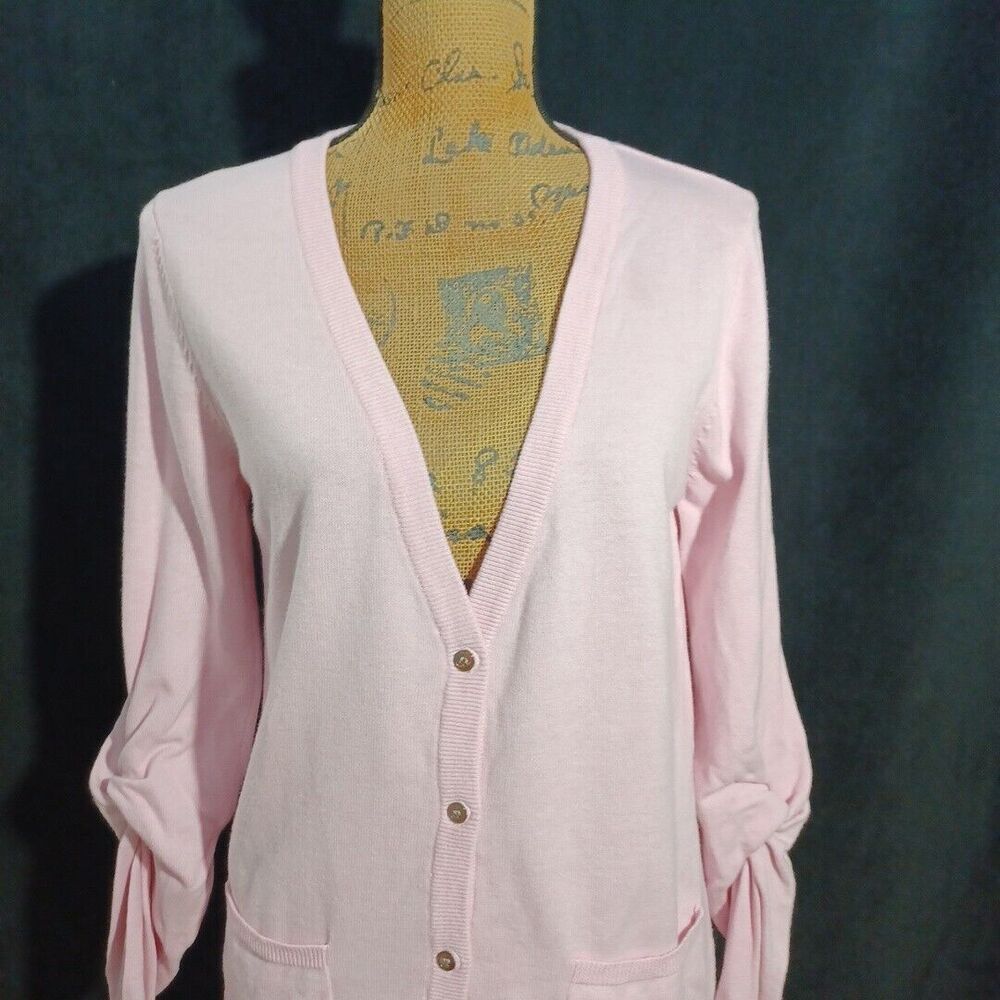 Sundance Cardigan MED Pastel Pink Merino Wool Long Sl Pocket Lightweight Sweater - Picture 2 of 6